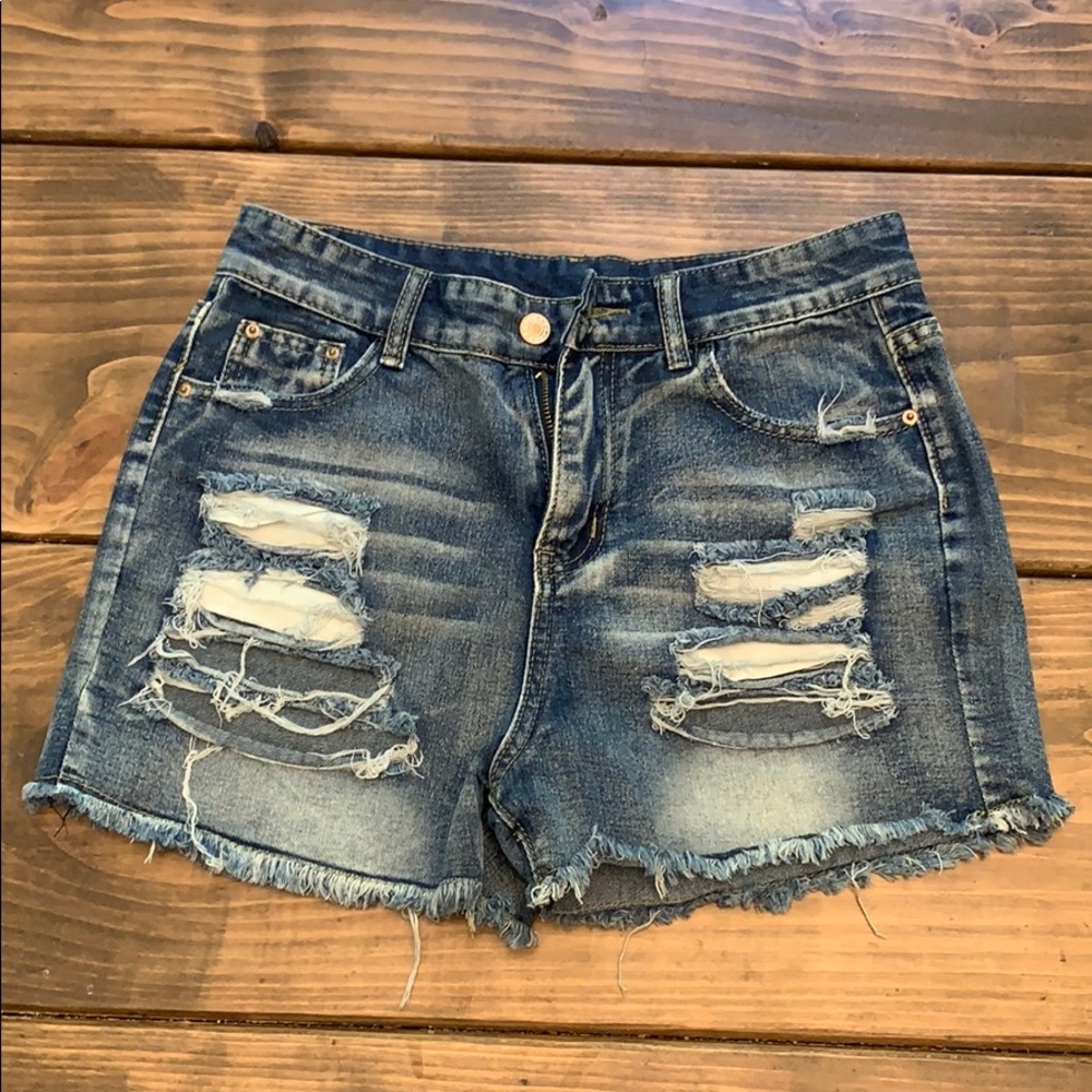 Distressed jean shorts